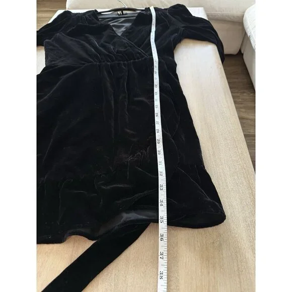 Paige Ysabel Mini Dress Velvet Black Wrap Dress Long Sleeve Size Large - Picture 10 of 10